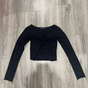 Brandy Melville Black V-Neck Long Sleeve Top